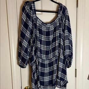 Lane Bryant Navy and White Plaid Blouse